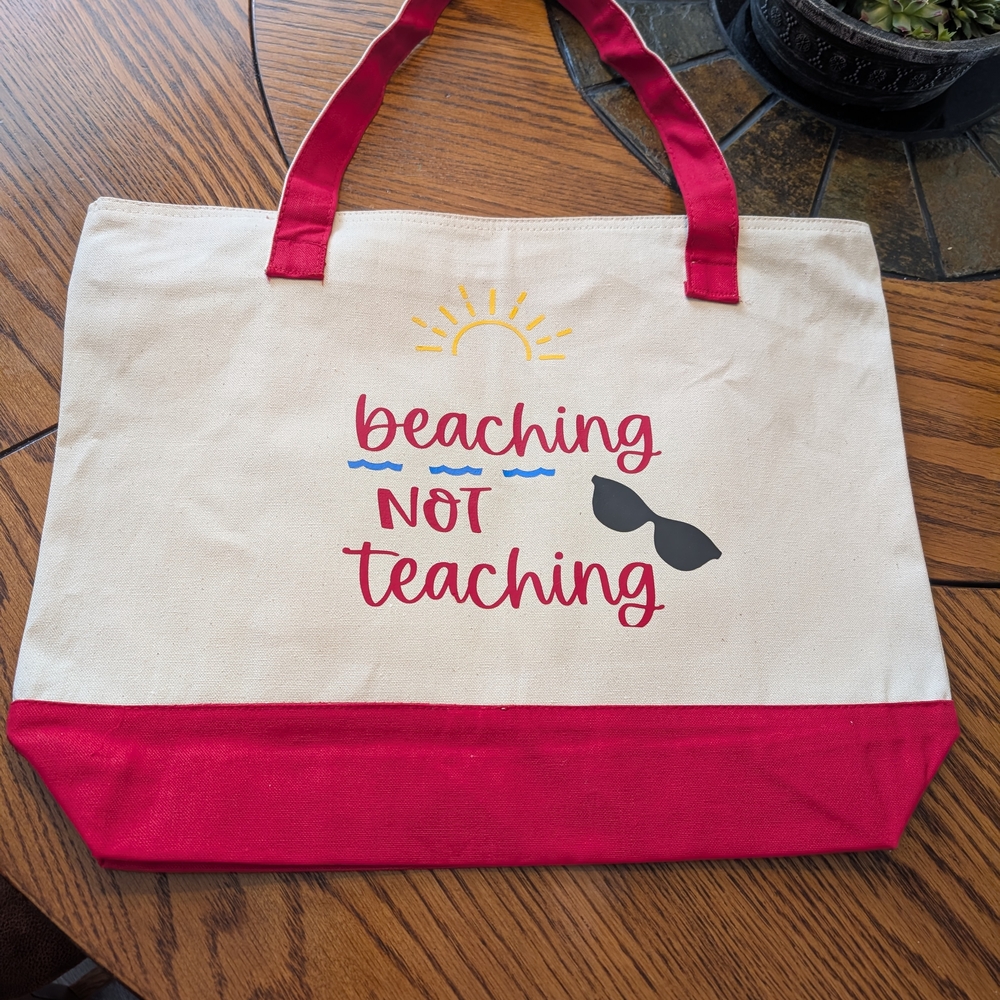 Stylish Canvas Tote Bag - Red and Cream